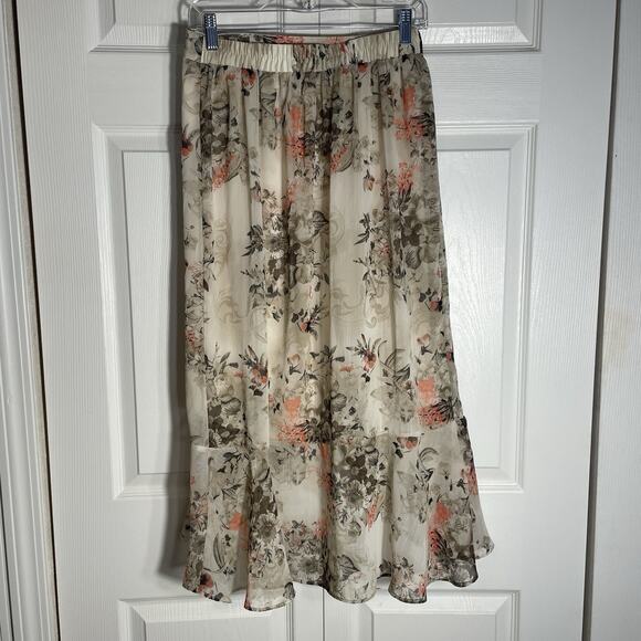 Vintage Y2K Sara Michelle Skirt Women Medium Beige Floral Whimsey Ruffle High Lo - Picture 3 of 9